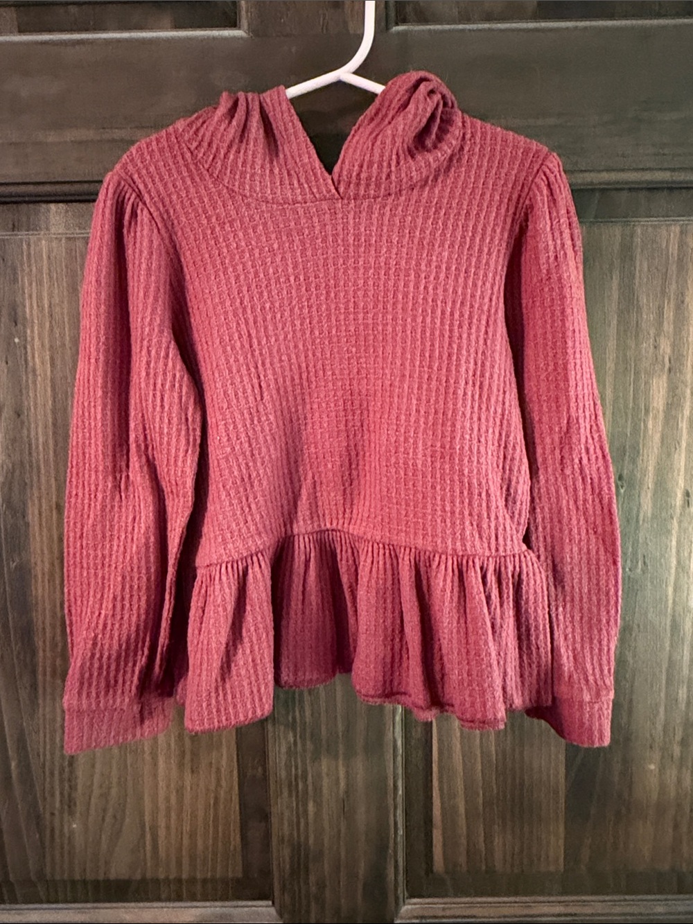 Girls' Waffle-Knit Hooded Peplum Sweatshirt - Dusty Rose
